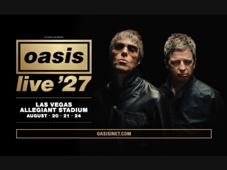 Oasis Live 27 tour poster listing Las Vegas Allegiant Stadium dates August 20, 21, 24
