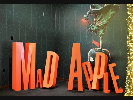 Mad Apple sign and Statue of Liberty art installation at New York-New York in Las Vegas