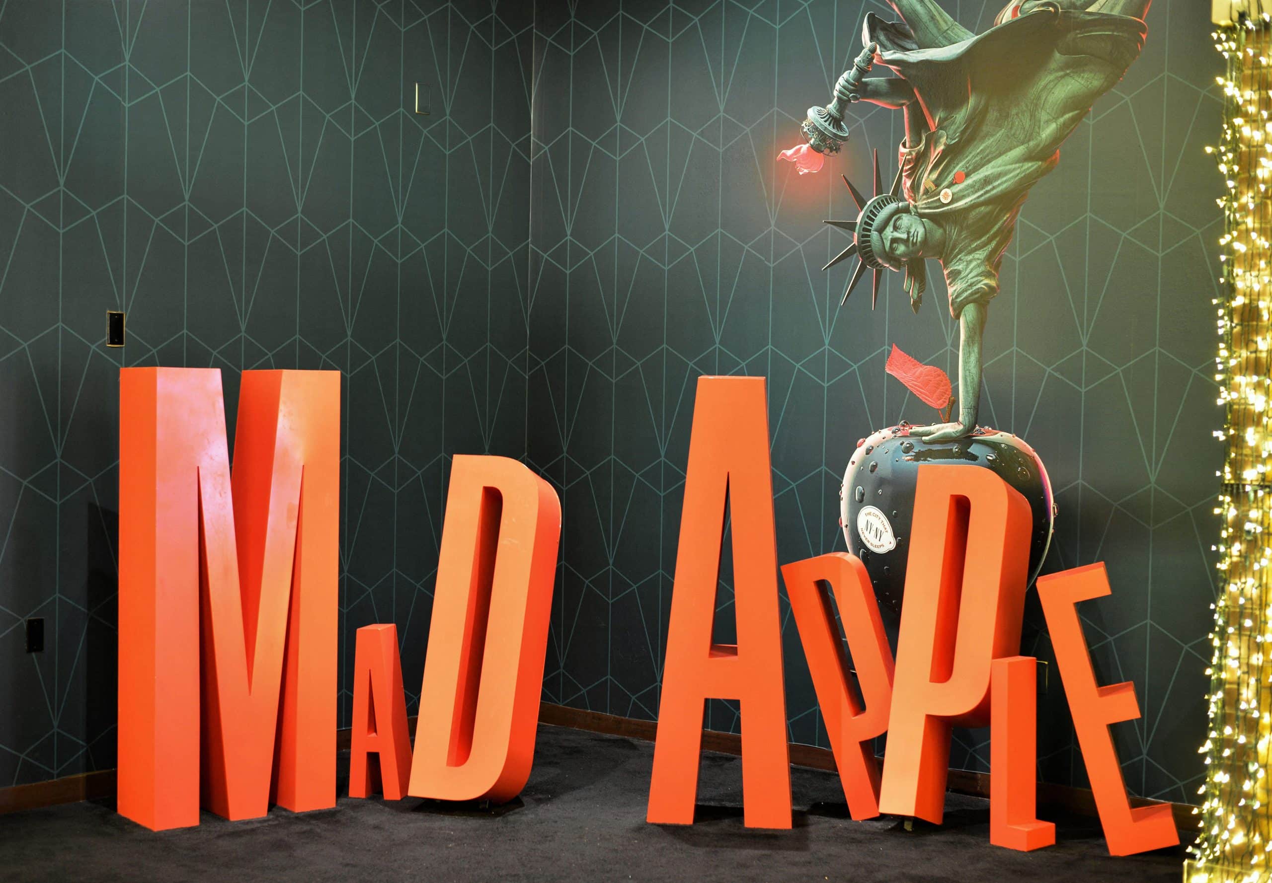 Mad Apple sign and Statue of Liberty art installation at New York-New York in Las Vegas