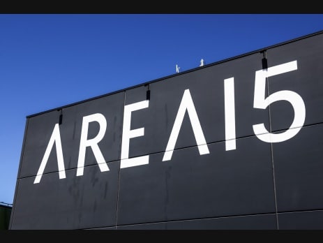 AREA15 Las Vegas exterior building sign, home to Universal Horror Unleashed and Meow Wolf's Omega Mart